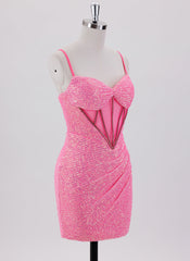 Sheath/Column Spaghetti Straps Short Sequin Homecoming Dress With Rhinestone