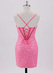 Sheath/Column Spaghetti Straps Short Sequin Homecoming Dress With Rhinestone