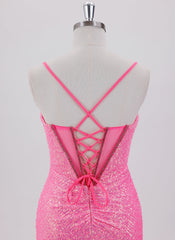 Sheath/Column Spaghetti Straps Short Sequin Homecoming Dress With Rhinestone