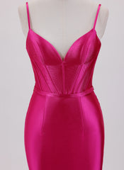 Sheath/Column Spaghetti Straps Short Satin Homecoming Dress With Pleated