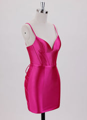 Sheath/Column Spaghetti Straps Short Satin Homecoming Dress With Pleated
