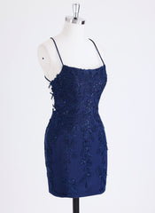 Sheath/Column Spaghetti Straps Short Lace Homecoming Dress With Sequins