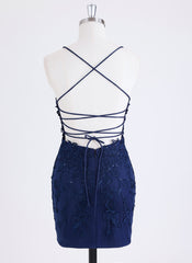 Sheath/Column Spaghetti Straps Short Lace Homecoming Dress With Sequins