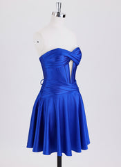 A-line Sleeveless Short Satin Homecoming Dress With Pleated