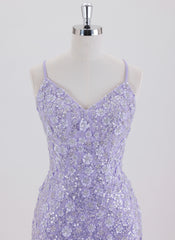 Sheath/Column Spaghetti Straps Short Lace Homecoming Dress With Sequins