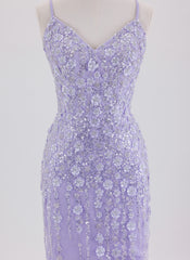 Sheath/Column Spaghetti Straps Short Lace Homecoming Dress With Sequins
