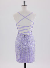 Sheath/Column Spaghetti Straps Short Lace Homecoming Dress With Sequins