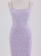 Sheath/Column Spaghetti Straps Short Lace Homecoming Dress With Rhinestone