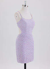 Sheath/Column Spaghetti Straps Short Lace Homecoming Dress With Rhinestone