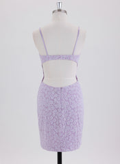 Sheath/Column Spaghetti Straps Short Lace Homecoming Dress With Rhinestone