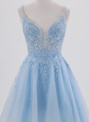 A-line Spaghetti Straps Short Tulle Homecoming Dress With Rhinestone