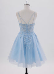 A-line Spaghetti Straps Short Tulle Homecoming Dress With Rhinestone