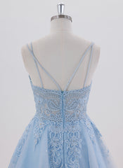 A-line Spaghetti Straps Short Tulle Homecoming Dress With Rhinestone