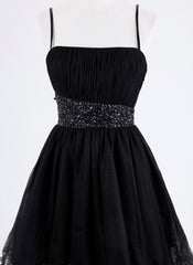 Ball-Gown/Princess Spaghetti Straps Short Tulle Homecoming Dress With Rhinestone