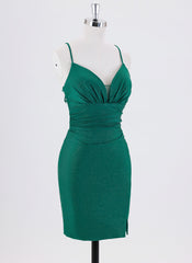 Sheath/Column Spaghetti Straps Short Jersey Homecoming Dress With Pleated