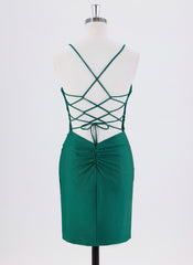 Sheath/Column Spaghetti Straps Short Jersey Homecoming Dress With Pleated