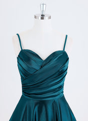 A-line Spaghetti Straps Short Satin Homecoming Dress With Pleated