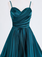 A-line Spaghetti Straps Short Satin Homecoming Dress With Pleated