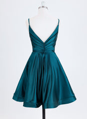 A-line Spaghetti Straps Short Satin Homecoming Dress With Pleated