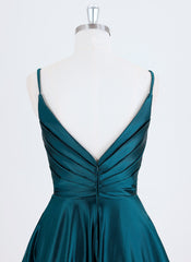 A-line Spaghetti Straps Short Satin Homecoming Dress With Pleated