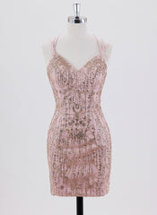 Sheath/Column Spaghetti Straps Short Sequin Homecoming Dress With Sequins