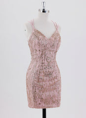 Sheath/Column Spaghetti Straps Short Sequin Homecoming Dress With Sequins
