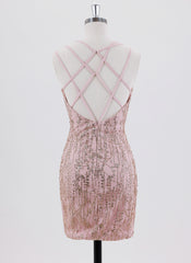 Sheath/Column Spaghetti Straps Short Sequin Homecoming Dress With Sequins