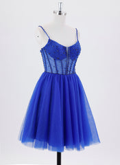 Ball-Gown/Princess Spaghetti Straps Short Tulle Homecoming Dress With Sequins