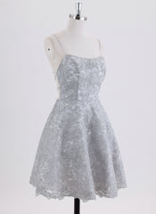 A-line Spaghetti Straps Short Lace Homecoming Dress