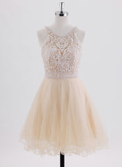 A-line Sleeveless Short Tulle Homecoming Dress With Beading