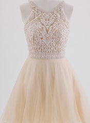 A-line Sleeveless Short Tulle Homecoming Dress With Beading