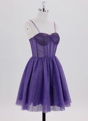 Ball-Gown/Princess Spaghetti Straps Short Tulle Homecoming Dress With Rhinestone