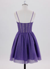 Ball-Gown/Princess Spaghetti Straps Short Tulle Homecoming Dress With Rhinestone