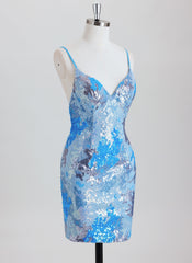 Sheath Spaghetti Straps Short Jacquard Homecoming Dress With Sequins