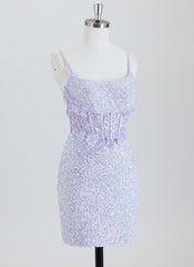 Sheath Spaghetti Straps Short Sequin Homecoming Dress With 3D Floral