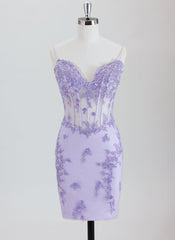 Sheath/Column Spaghetti Straps Short Lace Homecoming Dress With Appliques