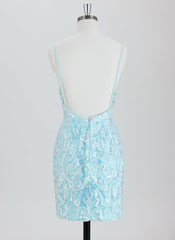 Sheath/Column Spaghetti Straps Short Lace Homecoming Dress With Sequins