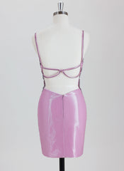 Sheath/Column Spaghetti Straps Short Satin Homecoming Dress With Rhinestone