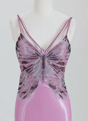 Sheath/Column Spaghetti Straps Short Satin Homecoming Dress With Rhinestone