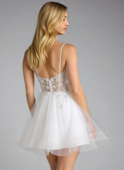 Ball-Gown/Princess V-Neck Short Tulle Mini Dress With Beading Sequins