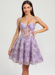 A-line Sweetheart Short Tulle Mini Dress With Flower