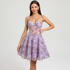 A-line Sweetheart Short Tulle Mini Dress With Flower