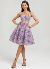 A-line Sweetheart Short Tulle Mini Dress With Flower