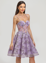 A-line Sweetheart Short Tulle Mini Dress With Flower