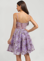 A-line Sweetheart Short Tulle Mini Dress With Flower