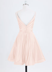 A-line Spaghetti Straps Short Satin Homecoming Dress With Pleated