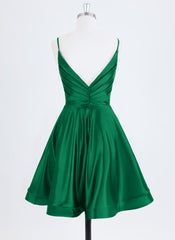 A-line Spaghetti Straps Short Satin Homecoming Dress With Pleated