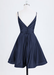 A-line Spaghetti Straps Short Satin Homecoming Dress With Pleated