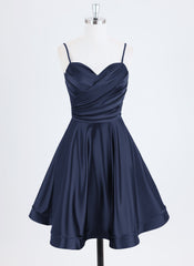 A-line Spaghetti Straps Short Satin Homecoming Dress With Pleated
