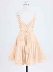 A-line Spaghetti Straps Short Satin Homecoming Dress With Pleated